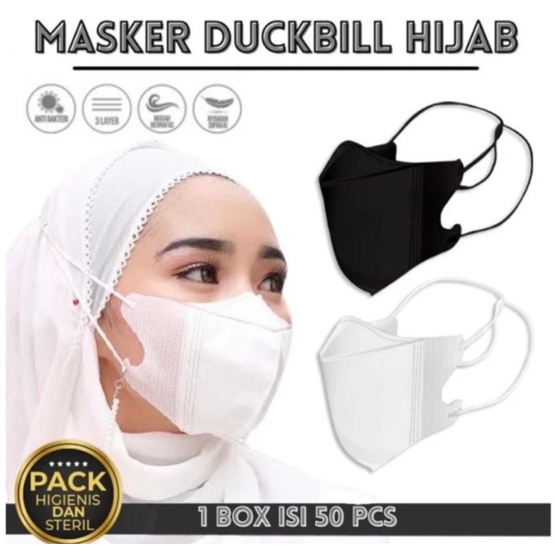 MASKER DUCKBILL GARIS HIJAB MIRIP SENSI- MASKER LARIS ISI 50PCS