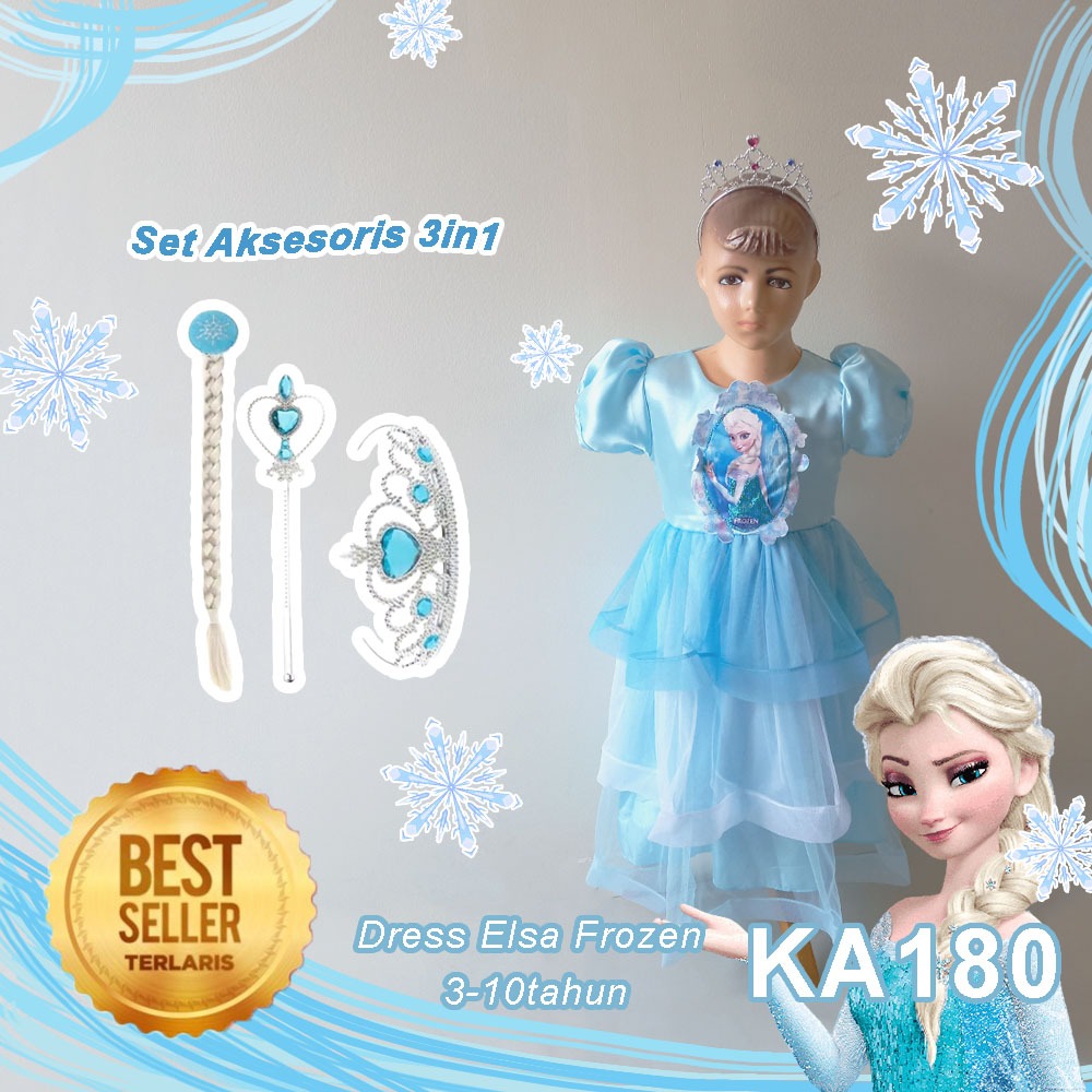 Elsa Frozen 2 Dress Anak Perempuan 5 6 Tahun Baju Warna Biru Muda Frozen Baju Anna Elsa Karakter Kus