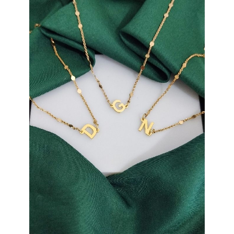 Joyshopaksesoris Kalung Inisial Jedar Miring Titanium Antikarat Lapis Emas Ready Dari Inisial A-Z