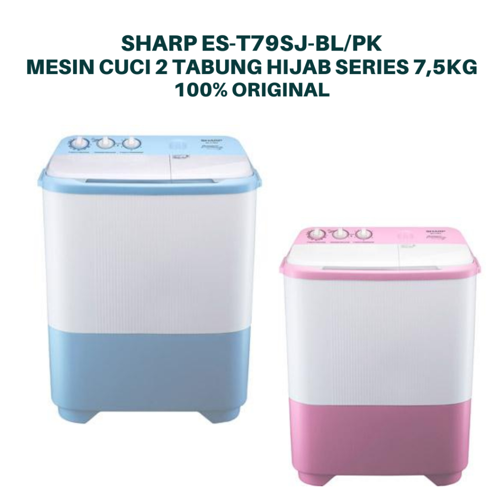 SHARP ES-T79SJ BL/PK Mesin cuci 2 tabung 7,5kg low watt mesin cuci sharp 2 tabung