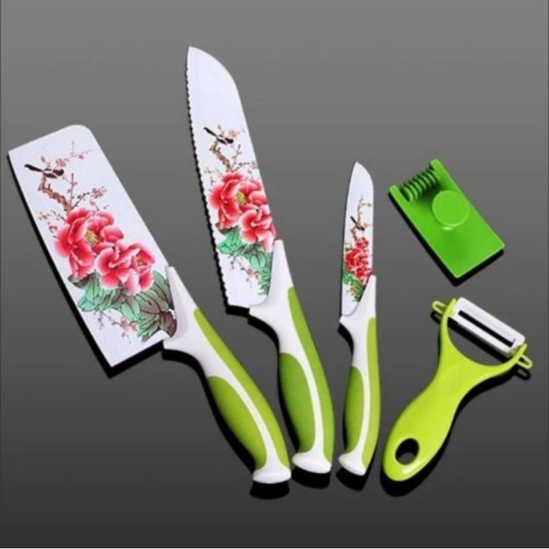 Pisau dapur set 5 in 1 motif bunga/flower kitchen knife set 5 in 1