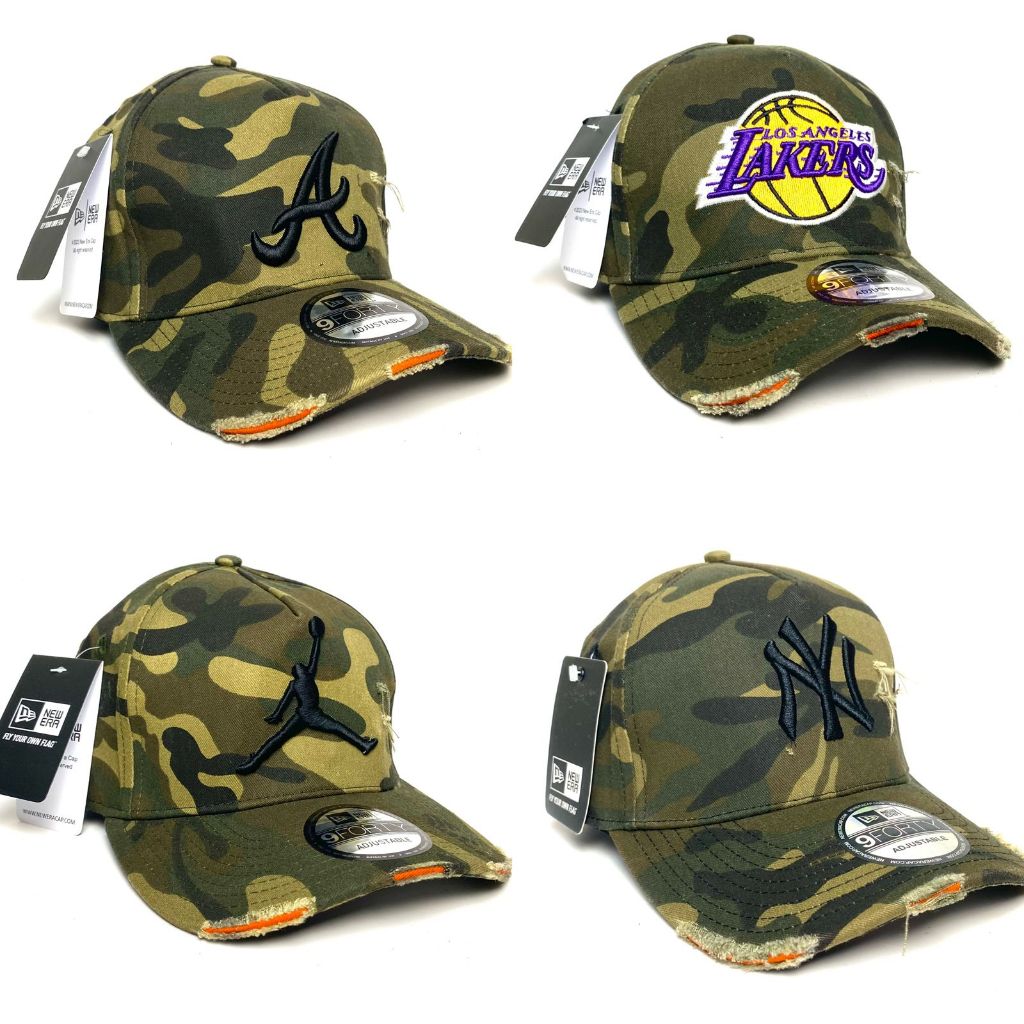Backtobasic.id Topi Baseball Damage Hijau Army Motif Robek Import