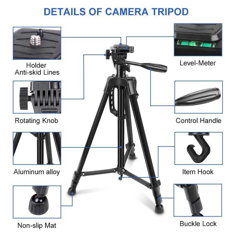 3366 1,4 METER 140 CM PREMIUM PORTABLE TRIPOD KAMERA HANDPHONE HP RING LIGHT