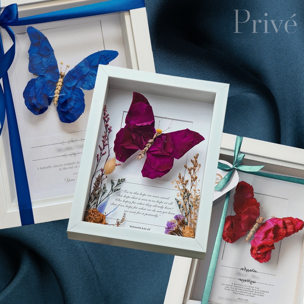 STANDARD FRAME Butterfly Preserved Rose Flower | Bunga Mawar Asli Kering Preserved Awet | BRIOLETTES