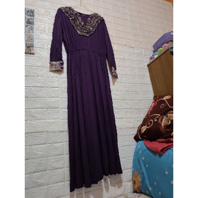 preloved gamis wanita long warna ungu terong