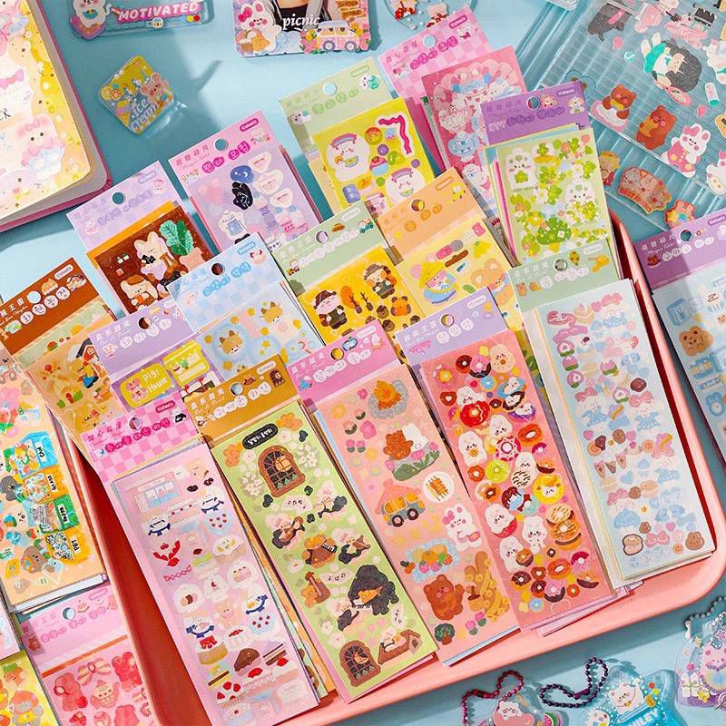 

[10Lembar] Sticker Glitter Diary/ Stiker Cartoon Momo/ Hiasan Tempelan Jurnal Buku Diary Lucu Bear Korean