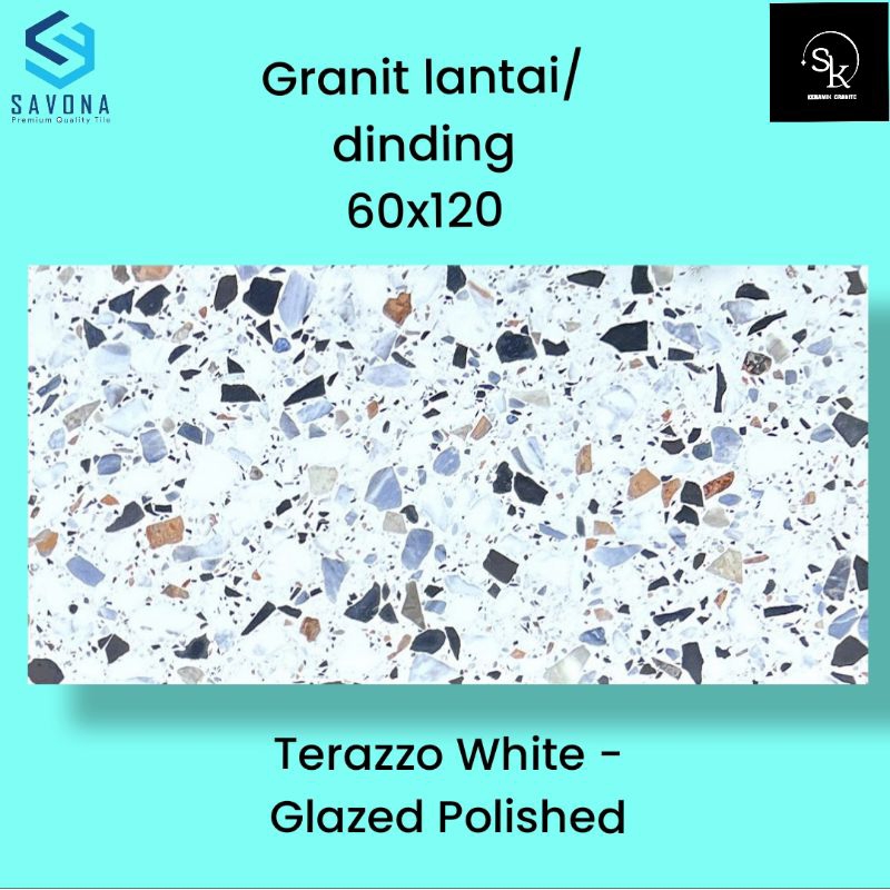 Granit lantai 60x120 Savona Gress Terazzo White - Glazed Polished