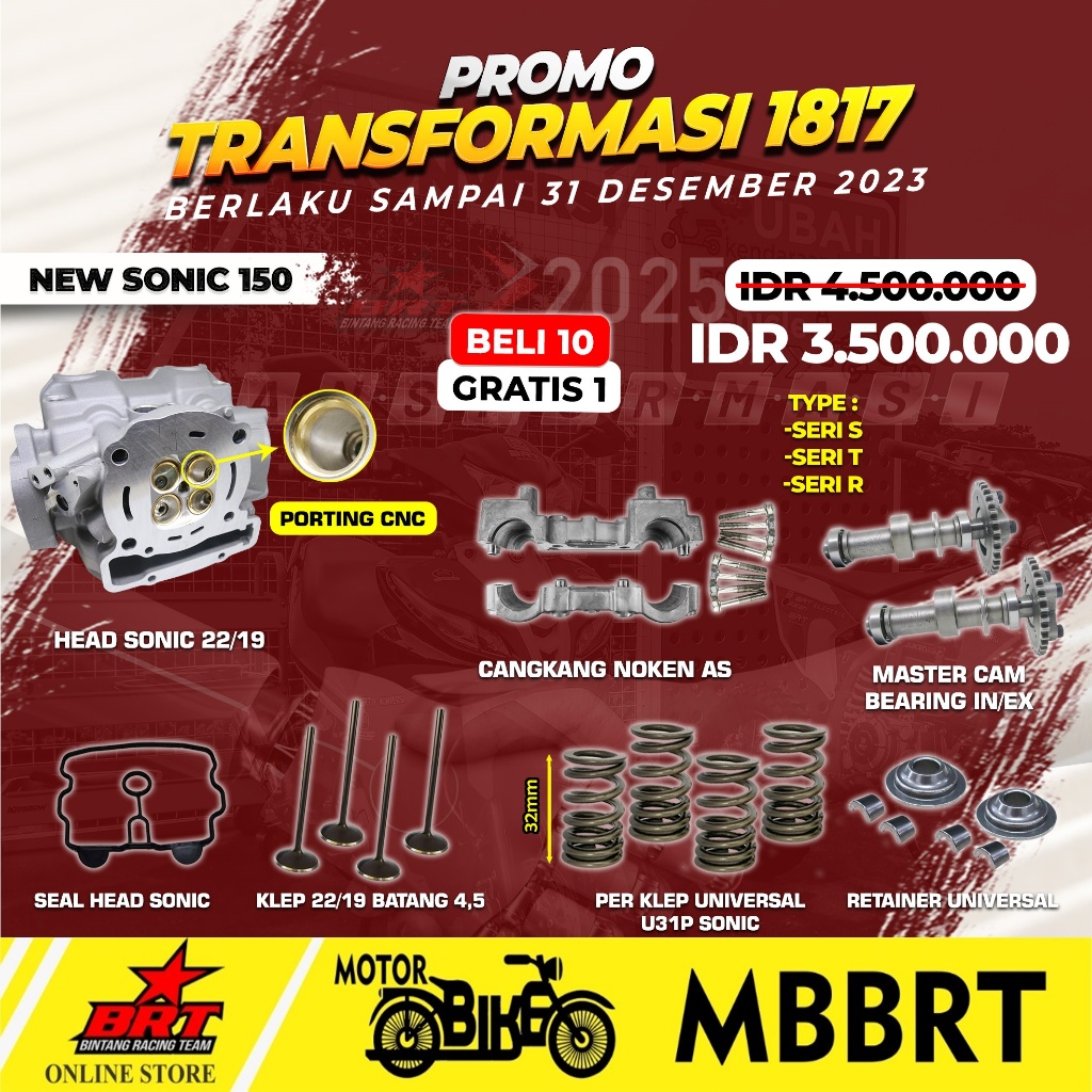 PAKET HEAD BRT SONIC NEW CBR 150 CB 150R SUPRA GTR 22 19 24 22 PORTING CNC