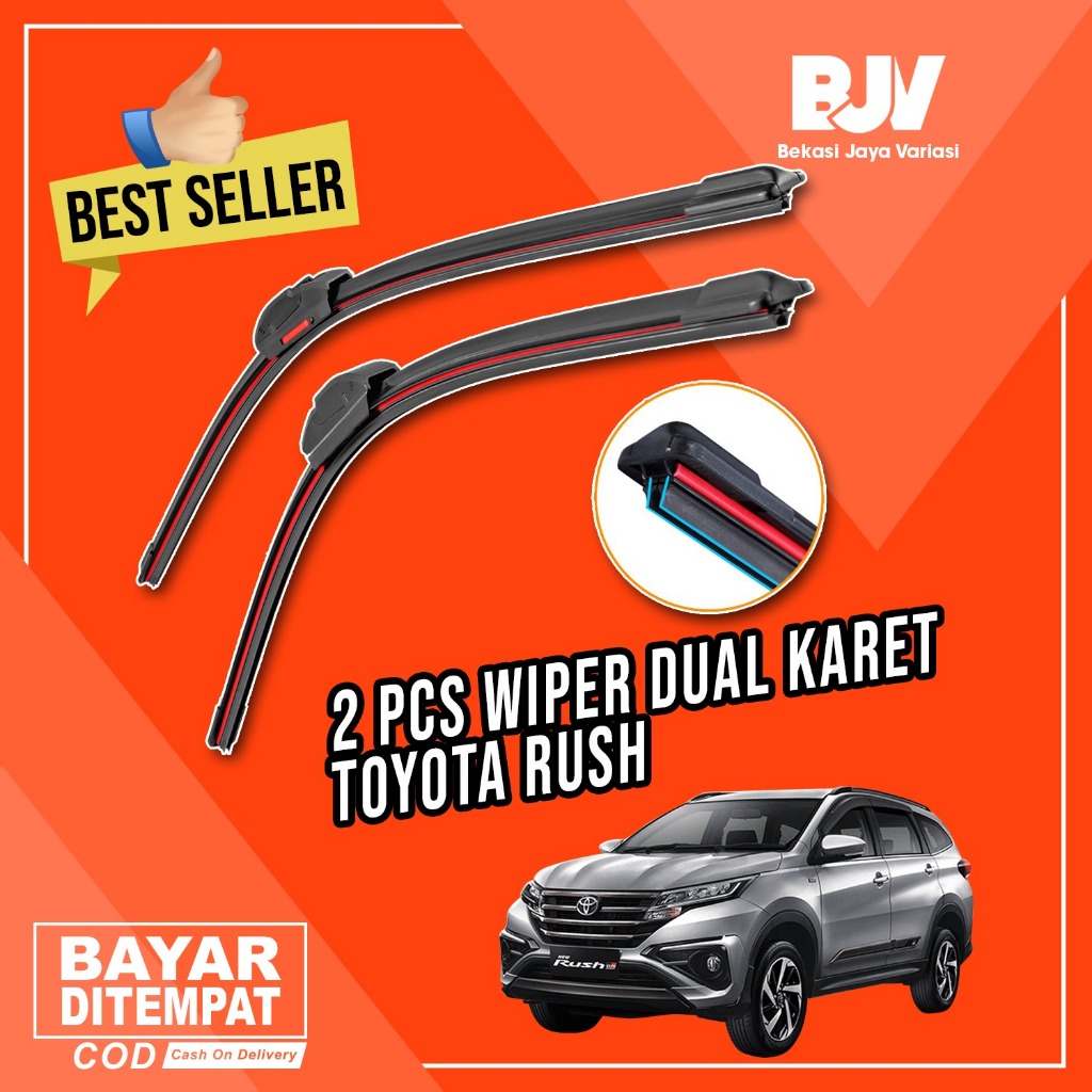 Wiper Mobil Dual Blade - Toyota All New Rush 2017 - 2022 - Wiper Frameless Dua Karet Universal