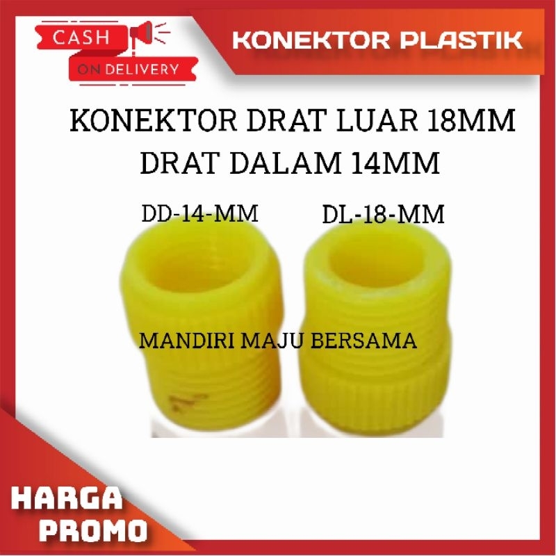 Konektor Nepel Drat luar 18mm ke drat dalam 14mm