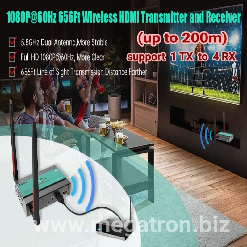 Wireless HDMI Transmitter & Receiver up to 200m - support 1 TX ke 4 RX