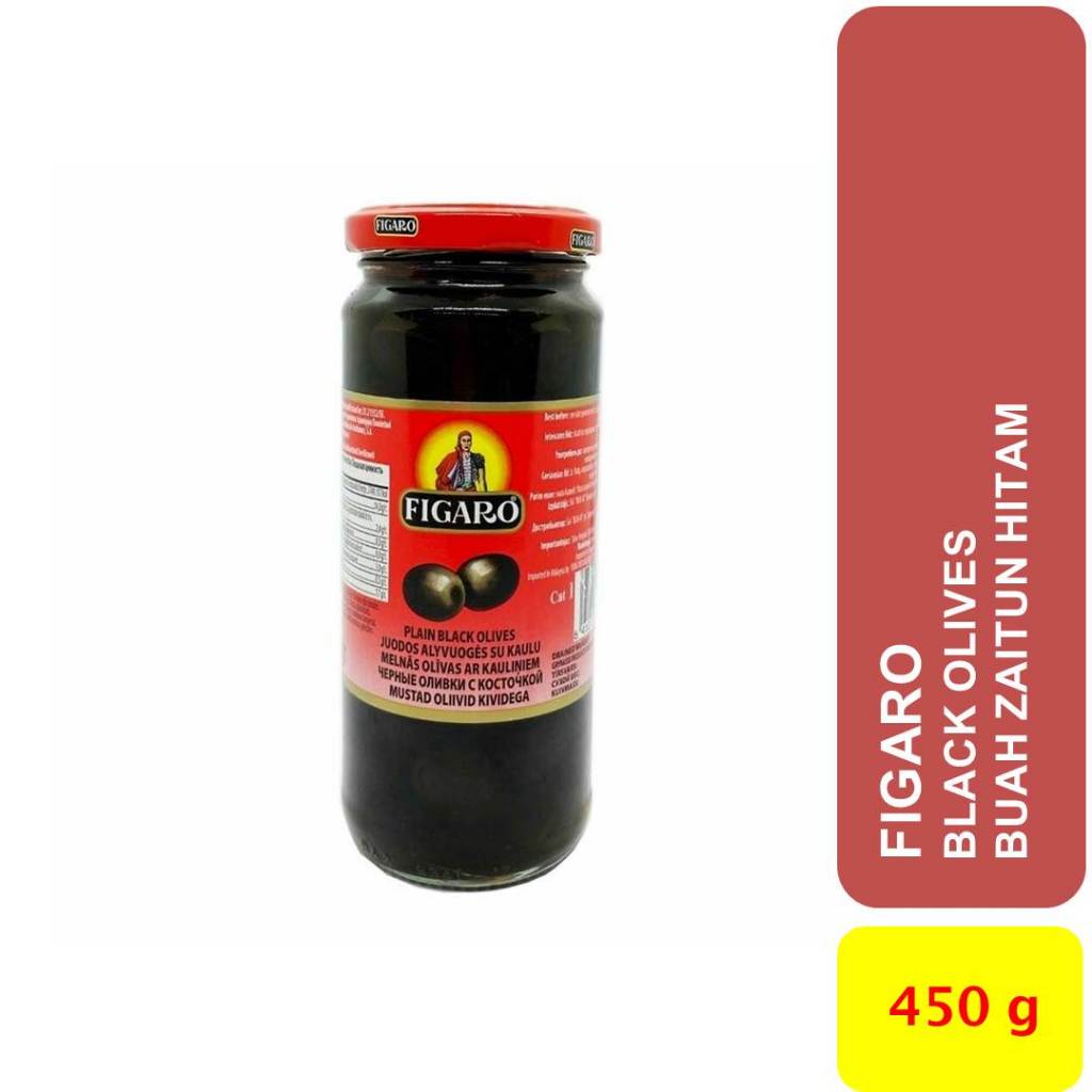 

Black Olive Buah Zaitun Hitam kemasan Botol 450 ml merk FIGARO