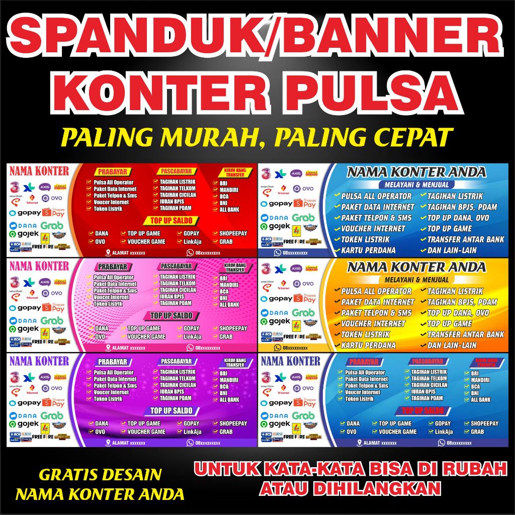 SPANDUK-BANNER KONTER PULSA  desain BARU TERMURAH