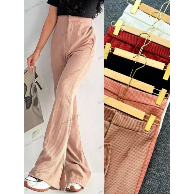 CUTBRAY KNIT WAFFLE SLIT // CELANA WAFFLE RIB HW // WIDE LEG