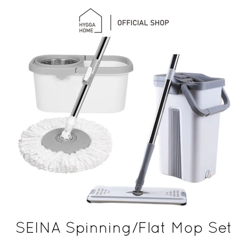 Hygga Home SEINA Alat Pel Lantai Alat Pembersih Praktis Pel Pelan Otomatis Spin Mop Flat Mop Set Han