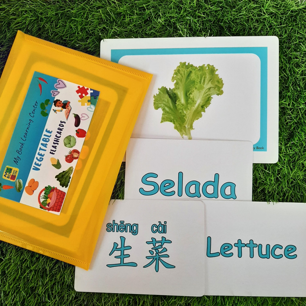 Kartu Mainan Edukasi Anak SIZE JUMBO Tema Sayur-sayuran // Vegetables 3 Bahasa untuk anak umur 1-6 t