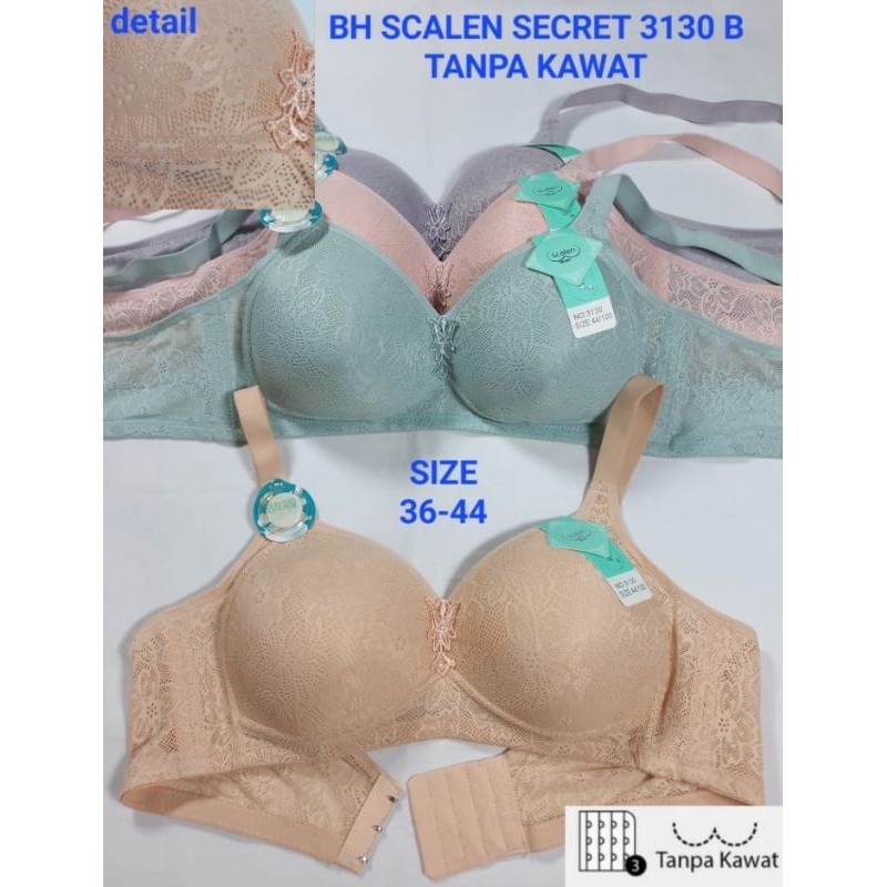 Bh Scalen Secret 3130 Cup Besar Tanpa Kawat Kait 3 Pakai Busa 36-44