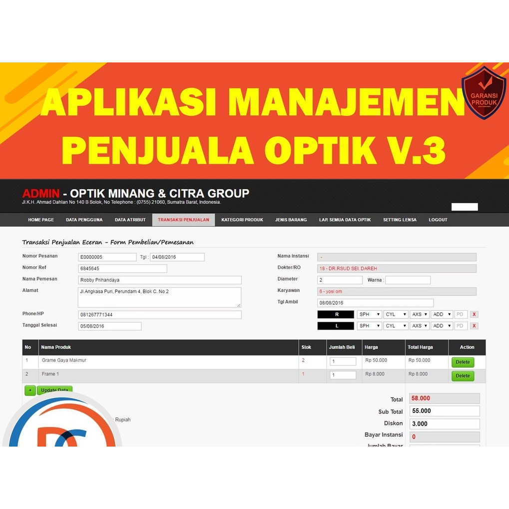 APLIKASI MANAJEMEN PENJUALA OPTIK V.3 BERBASIS WEB