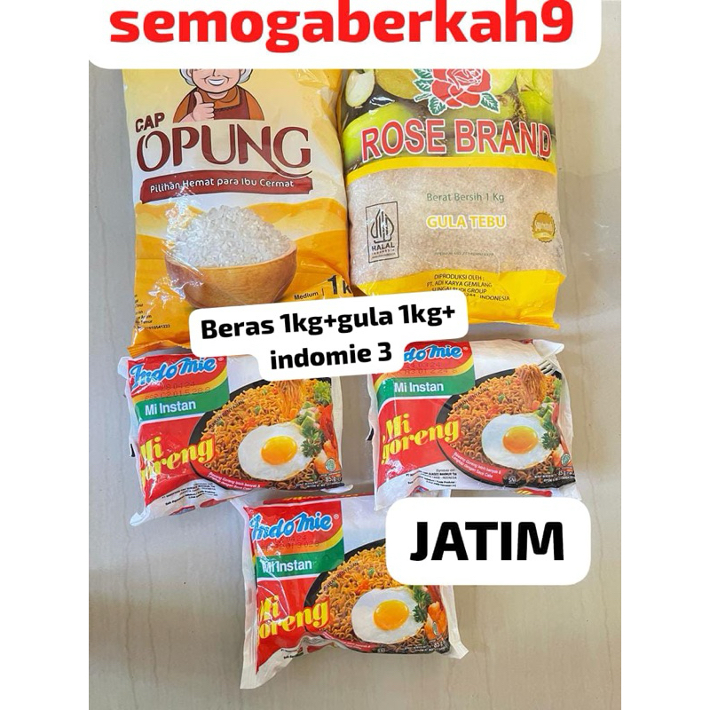 

JATIM-PAKET SEMBAKO Beras Opung1 Kg+GULA 1KG+INDOMIE 3PCS