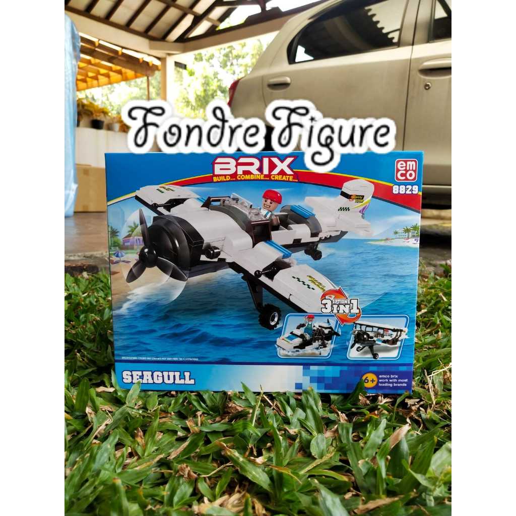 ORIGINAL EMCO BRIX SEAGULL AIRPLANE 8829 3 IN 1 BUAT PLANE HELI BUILD COMBINE CREATE LEGO PESAWAT