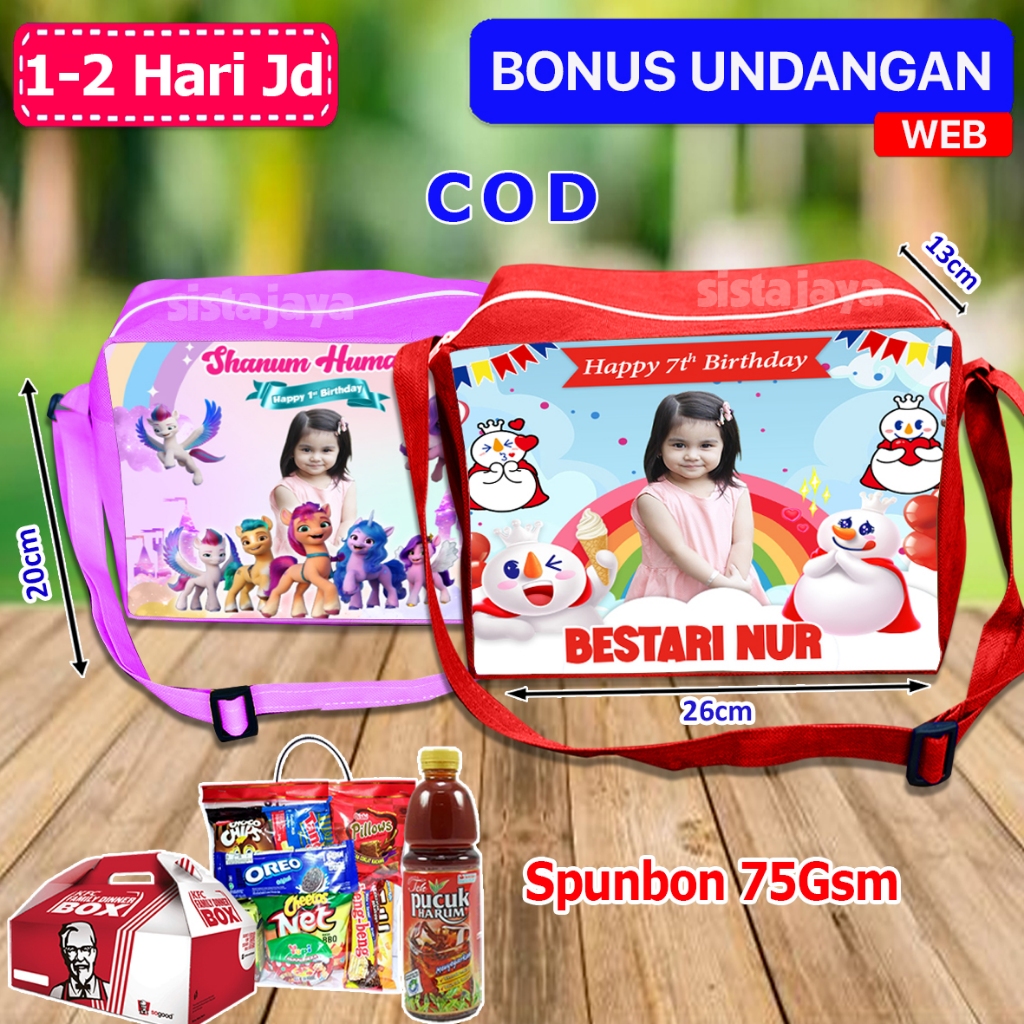 

Tas Selempang Ulang Tahun Anak Mixue / Tas Selempang Ultah Anak / Tas Selempang Anak Custom / Tas Ulang tahun Anak Selempang / Tas Snack Ultah Selempang