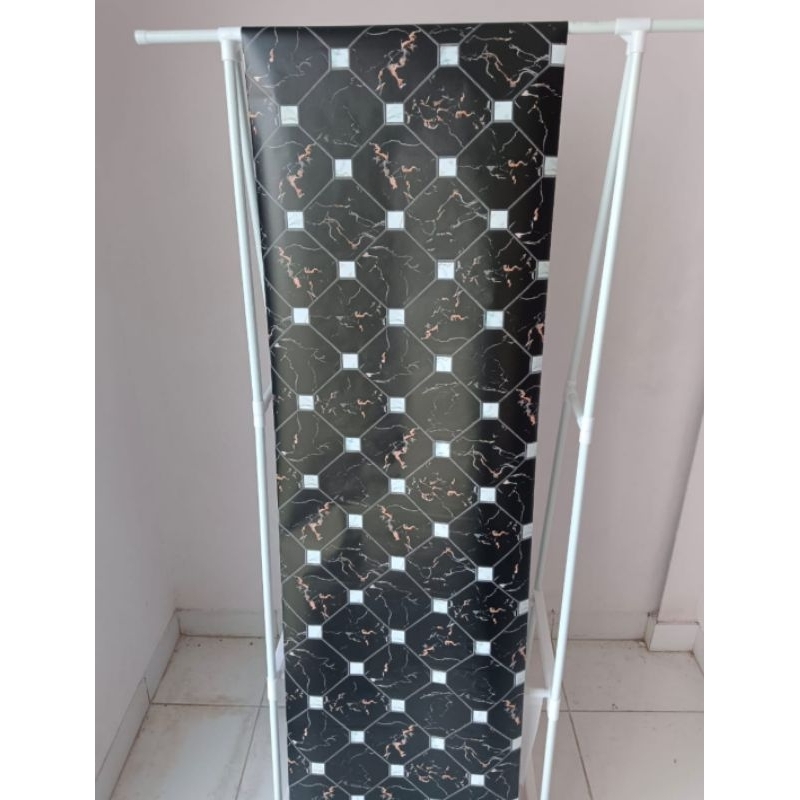 Wallpaper Stiker Dinding Ukuran 45cmx10m motif kotak Hitam gh188 /wallsticker Marmer Embos Karakter 