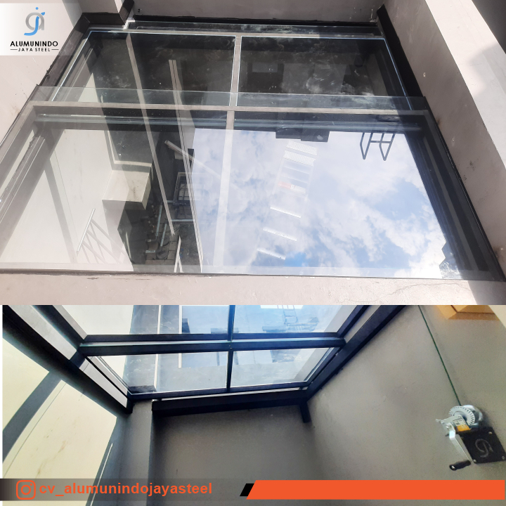 Kanopi Sliding Manual Kaca Tempered 10mm