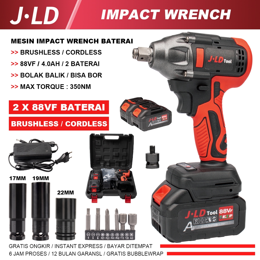 JLD 13MM CORDLESS IMPACT WRENCH BRUSHLESS 350N.M impact baterai 48VF MESIN BOR JV88 UNTUK BAUT MOBIL