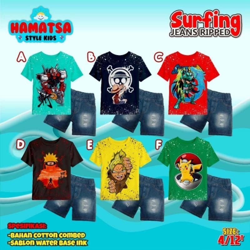 READY SURFING JEANS RIPPED / BAJU KAOS CELANA JEANS ANAK LAKI-LAKI 4--12 TAHUN / SETELAN ANAK COWOK