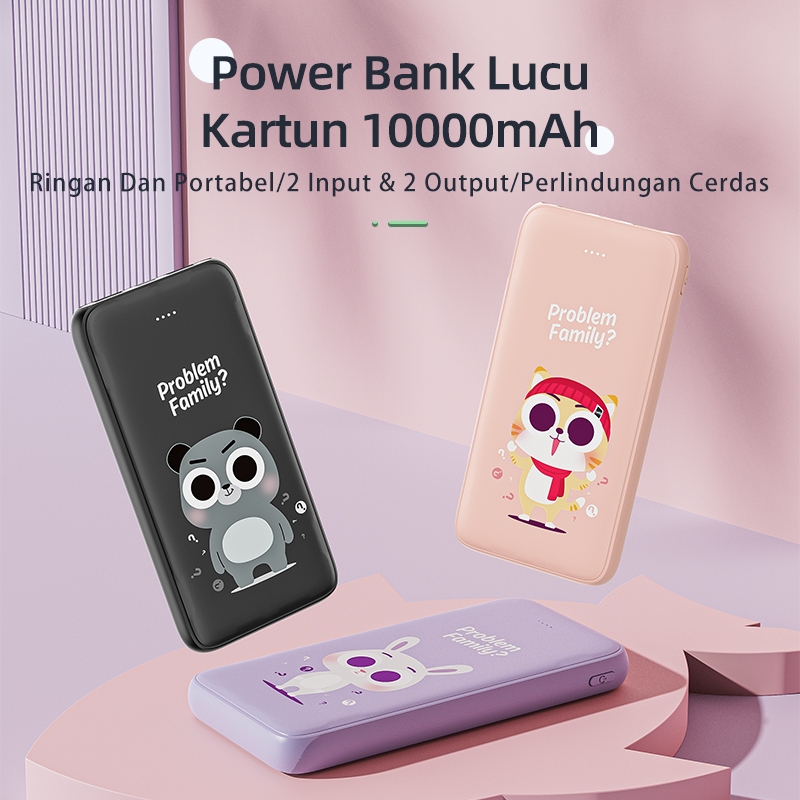 KIVEE Powerbank Fast charging Power bank 10000 mAh Dual Usb KV-PT62 Cat Pink Kartun Lucu Original