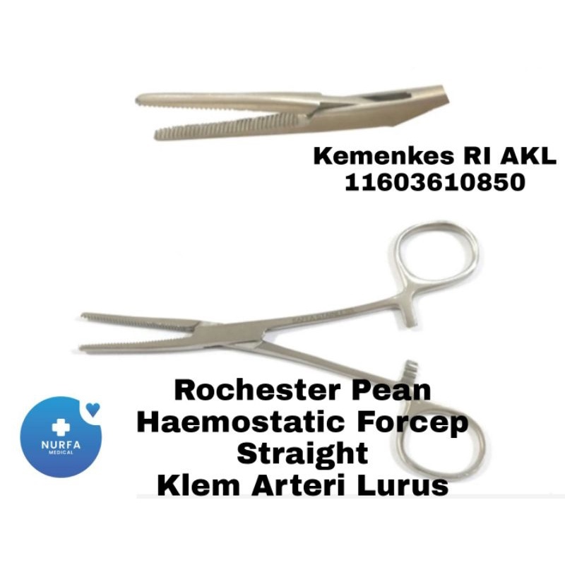 Rochester Pean Haemostatic Forcep Straight / Klem Artery Lurus