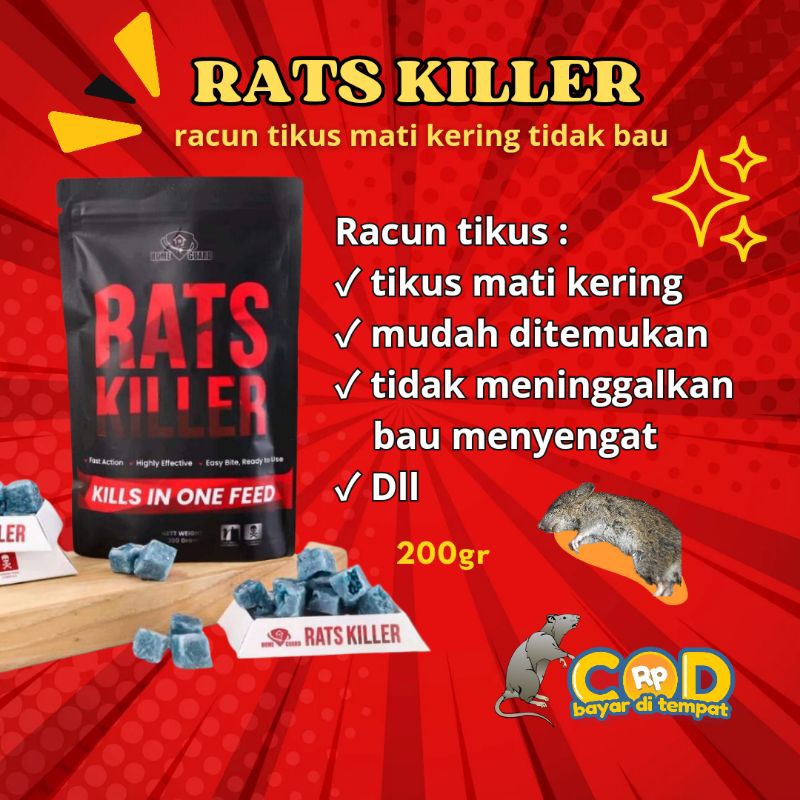 Rats Killer 200 gr Racun Tikus Ampuh Mati Kering
