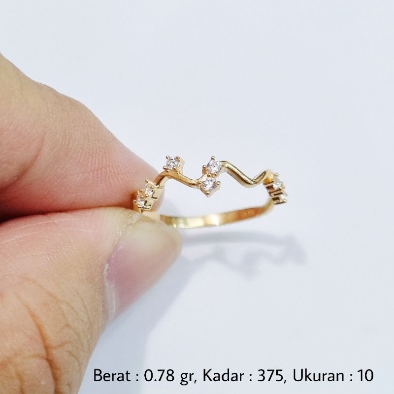 0.78 gr - Cincin Emas Wave Ukuran Ring Size 10 Kadar 375 (8K) - B8