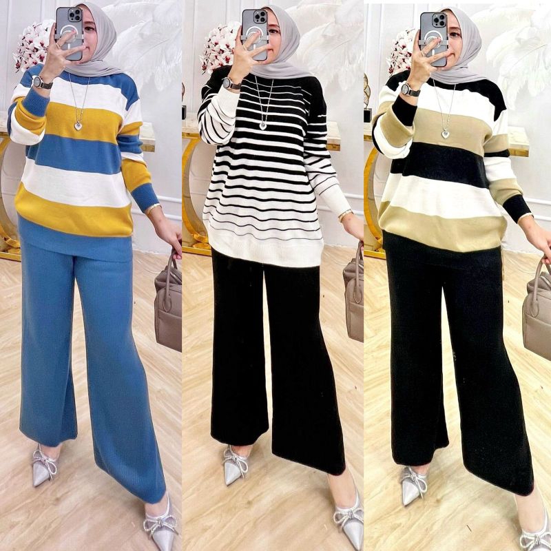 Abby Rajut Set baju setelan wanita setelan rajut wanita setelan celana wanita setelan muslim wanita