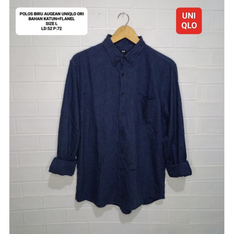 KEMEJA POLOS BIRU AUGEAN UNIQLO ORI SIZE L BAHAN FLANEL KATUN