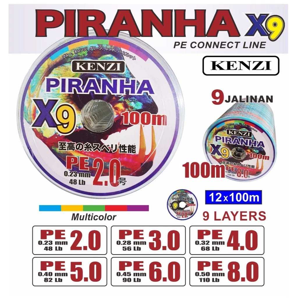 PE KENZI PIRANHA X9 100M 0.18/1.14MM 1.0/0.16MM 2.0/0.23MM 3.0/0.28MM MANCING MANIA