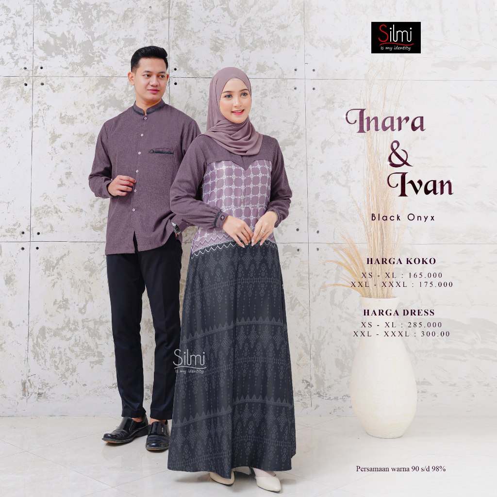 COUPLE // INARA DAN IVAN BLACK ONYX BY SILMI BAJU DRESS GAMIS DAN KEMEJA KOKO DEWASA BAHAN KATUN MADINAH