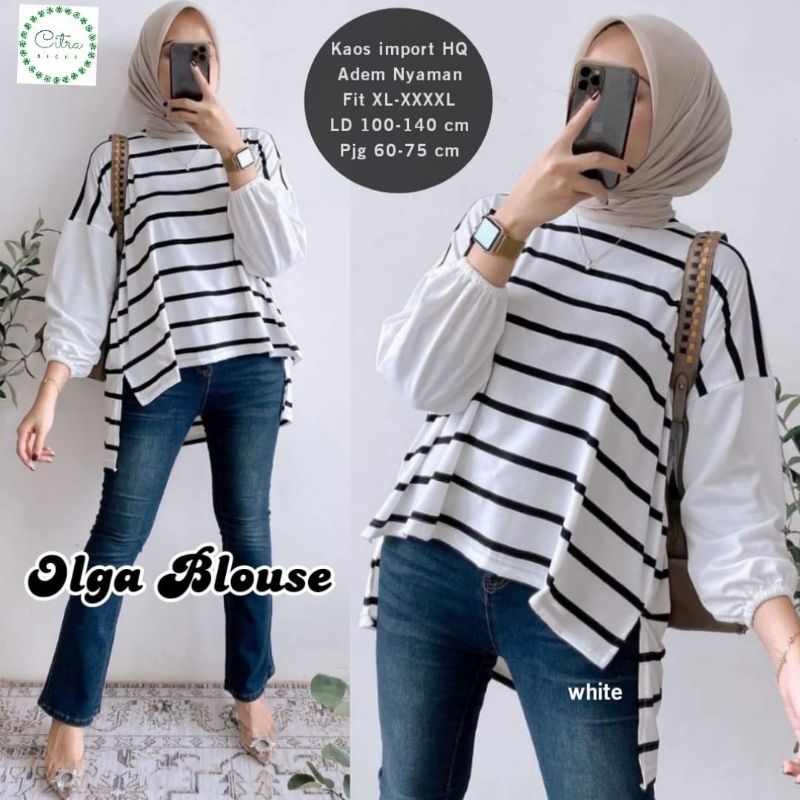 ATASAN BLOUSE WANITA JUMBO/OLGA BLOUSE WANITA KAOS IMPORT HQ JUMBO LD 140 CM FIT XXXXL