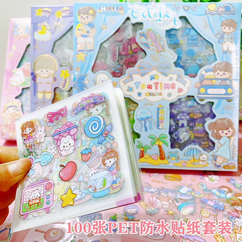 

100 lembar Stiker Aesthetic Design DIY Sticker Aestethic Motif Kartun Korea Anti Air Botol Hp Laptop Lucu Buku Diary Stiker 2D D