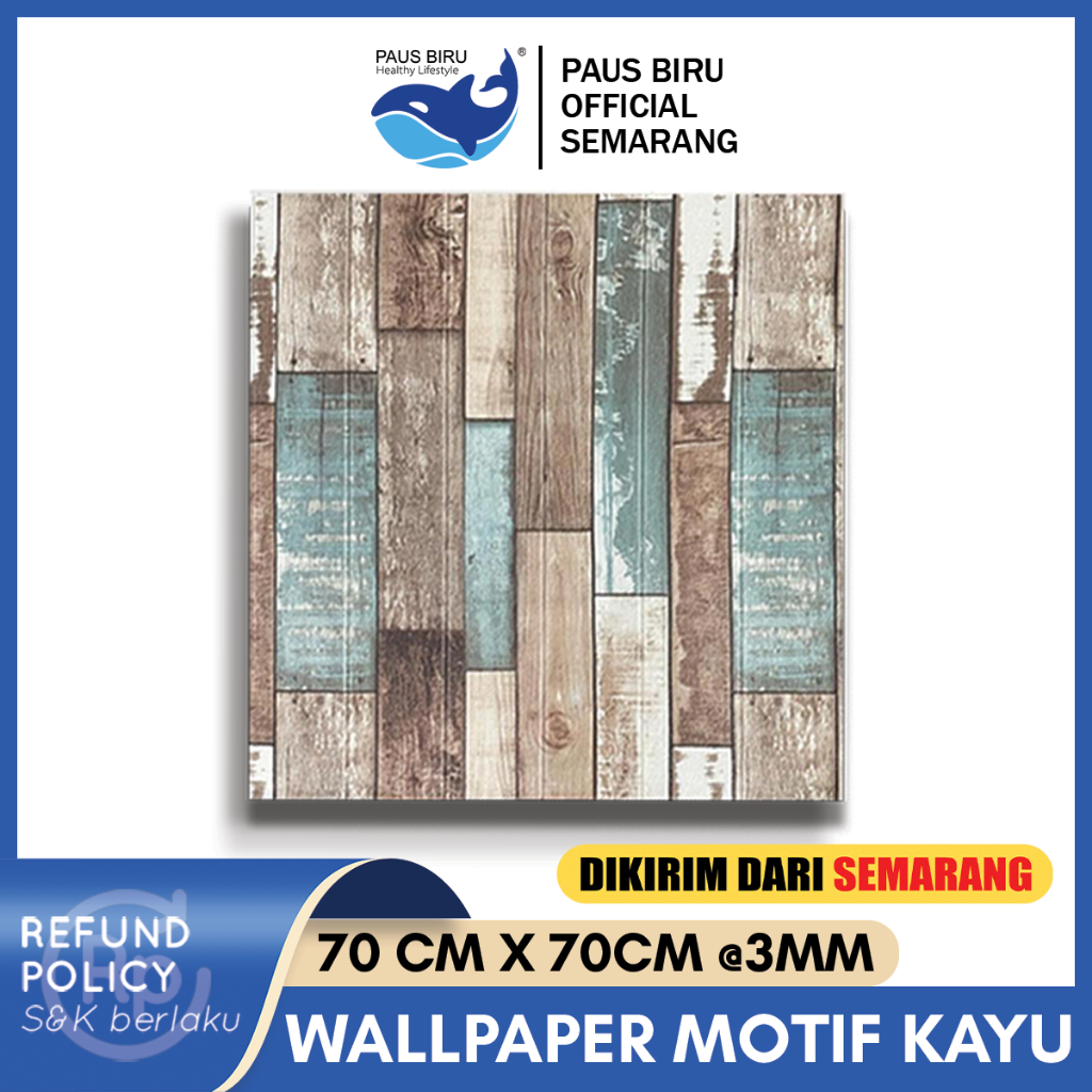 Paus Biru - Wallpaper 3d Foam 70cm X 70cm Motif Kayu Wood  Dekorasi Dinding Kamar
