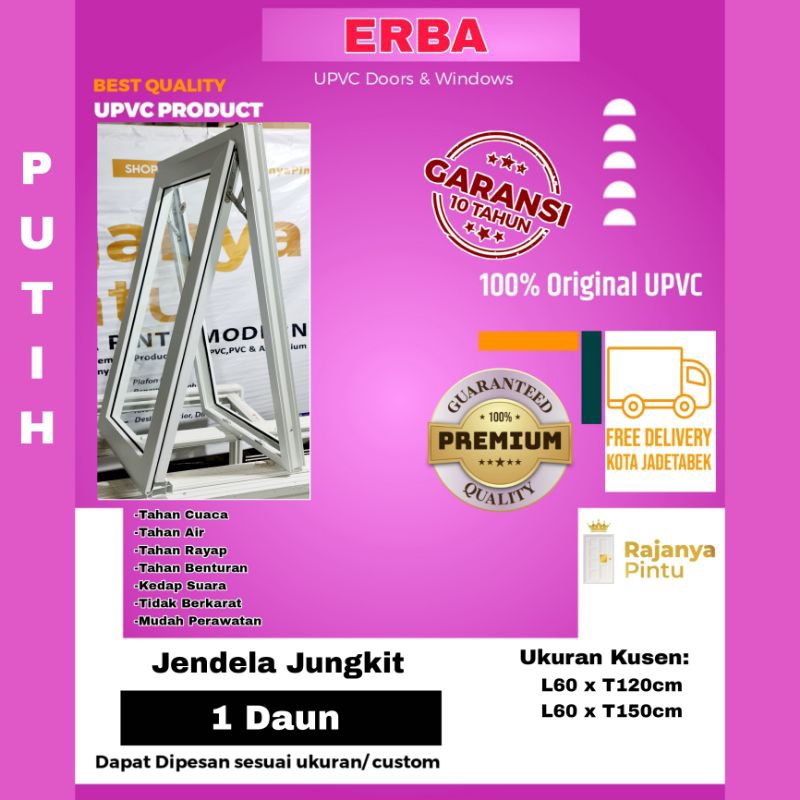 Jendela Jungkit 1 Daun UPVC ERBA Super Premium