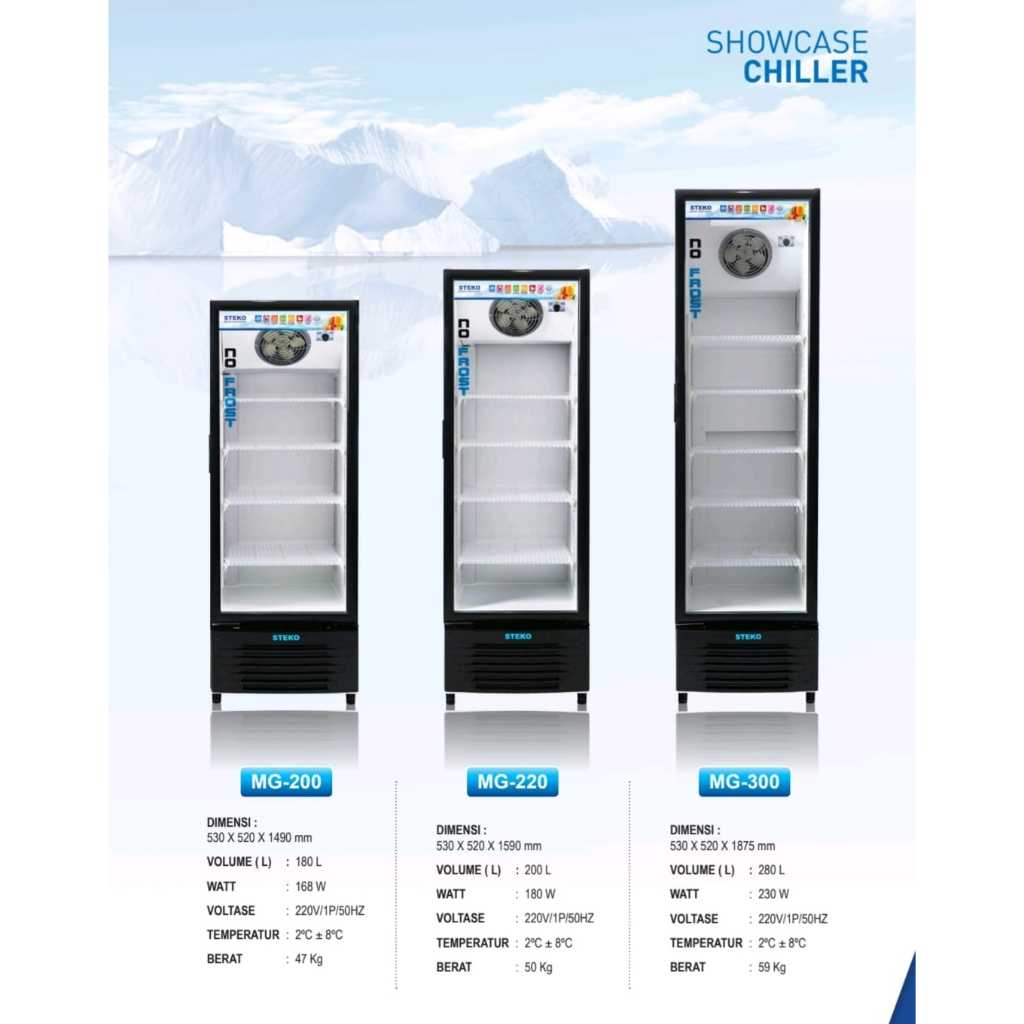 STEKO SHOWCASE MG 200 MG / 220 / MG 300 4 DAN 5  RAK Showcase Lemari Pendingin NO FROST