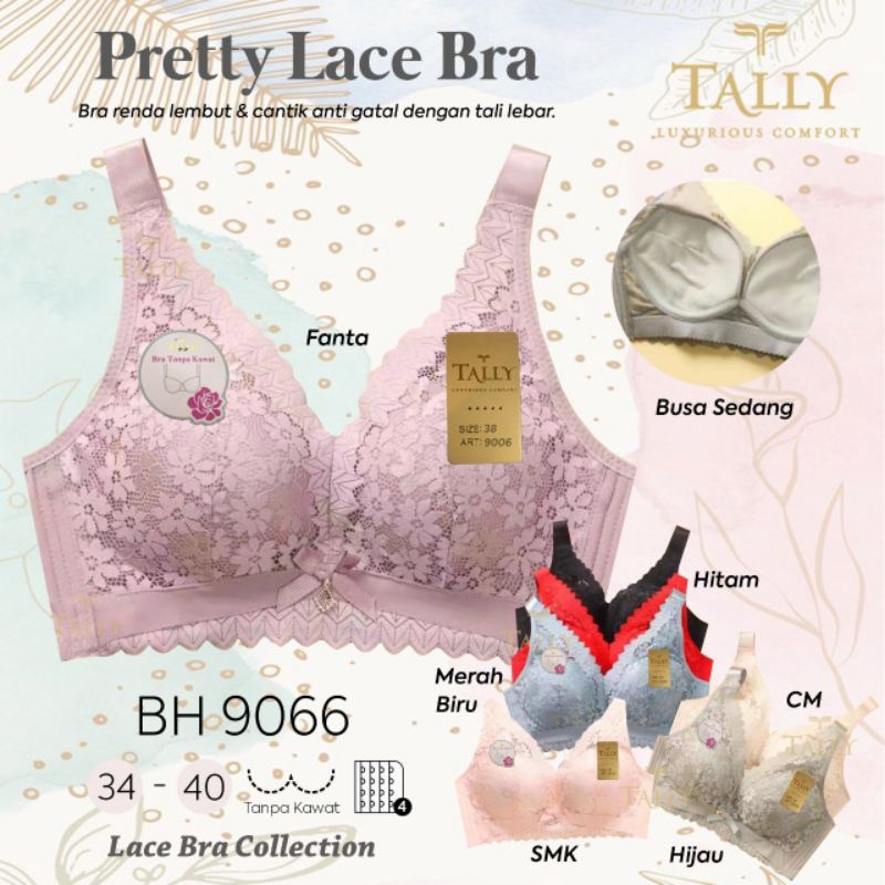 PAKET ISI 3pcs TALLY BRA BH 9066 Cup B-C Tanpa Kawat Busa Sedang Kait 4 PENEKAN LEMAK