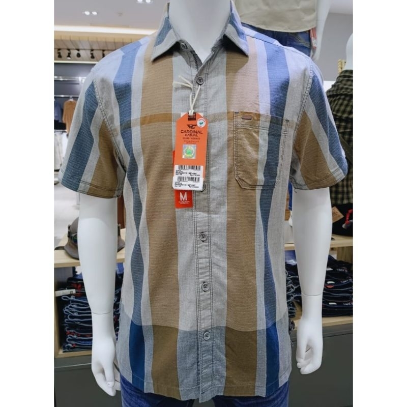Kemeja pendek pria Cardinal casual original mens EAKAR01519P 04C kemeja katun abu silver