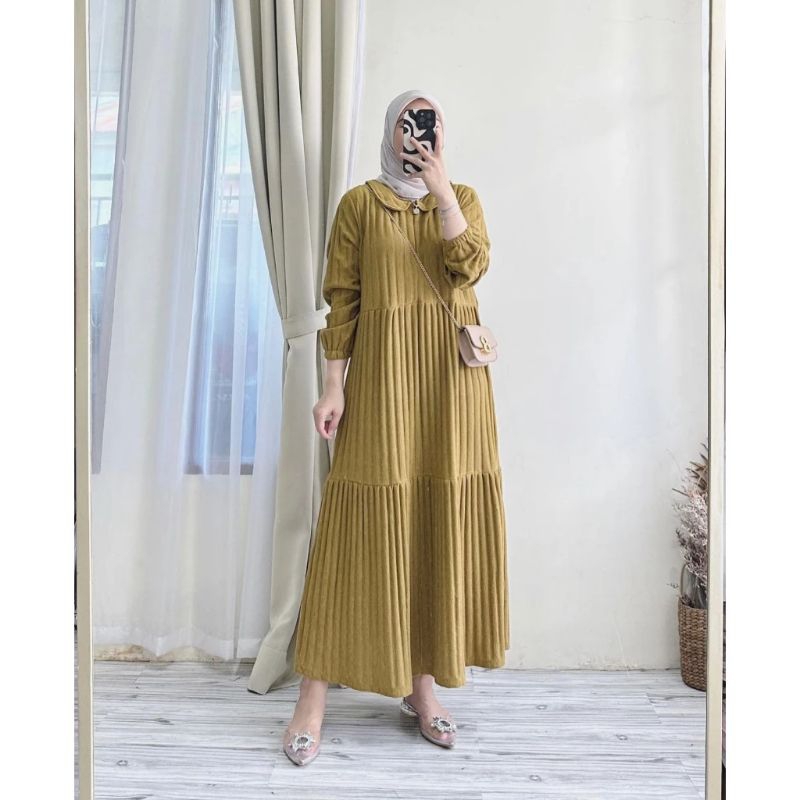 GAMIS HORNET DRESS HORNET RUFFLE REMPEL HORNET KNIT WANITA KEKINIAN