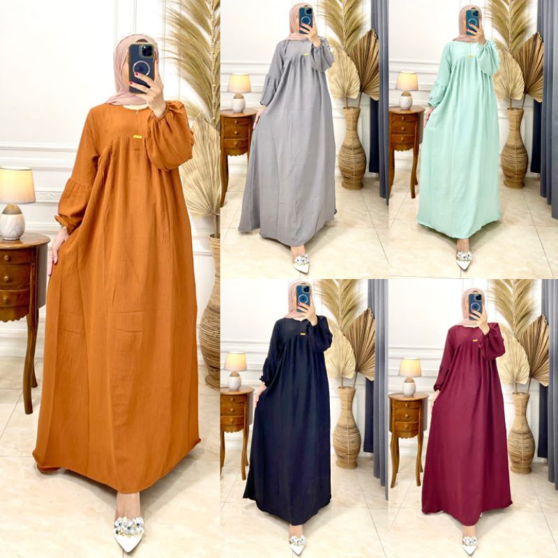 DASTER GAMIS CRINKLE AIRFLOW LENGAN KERUT PANJANG // DASTER PAULA LD 110CM PANJANG 135CM // GAMIS MU