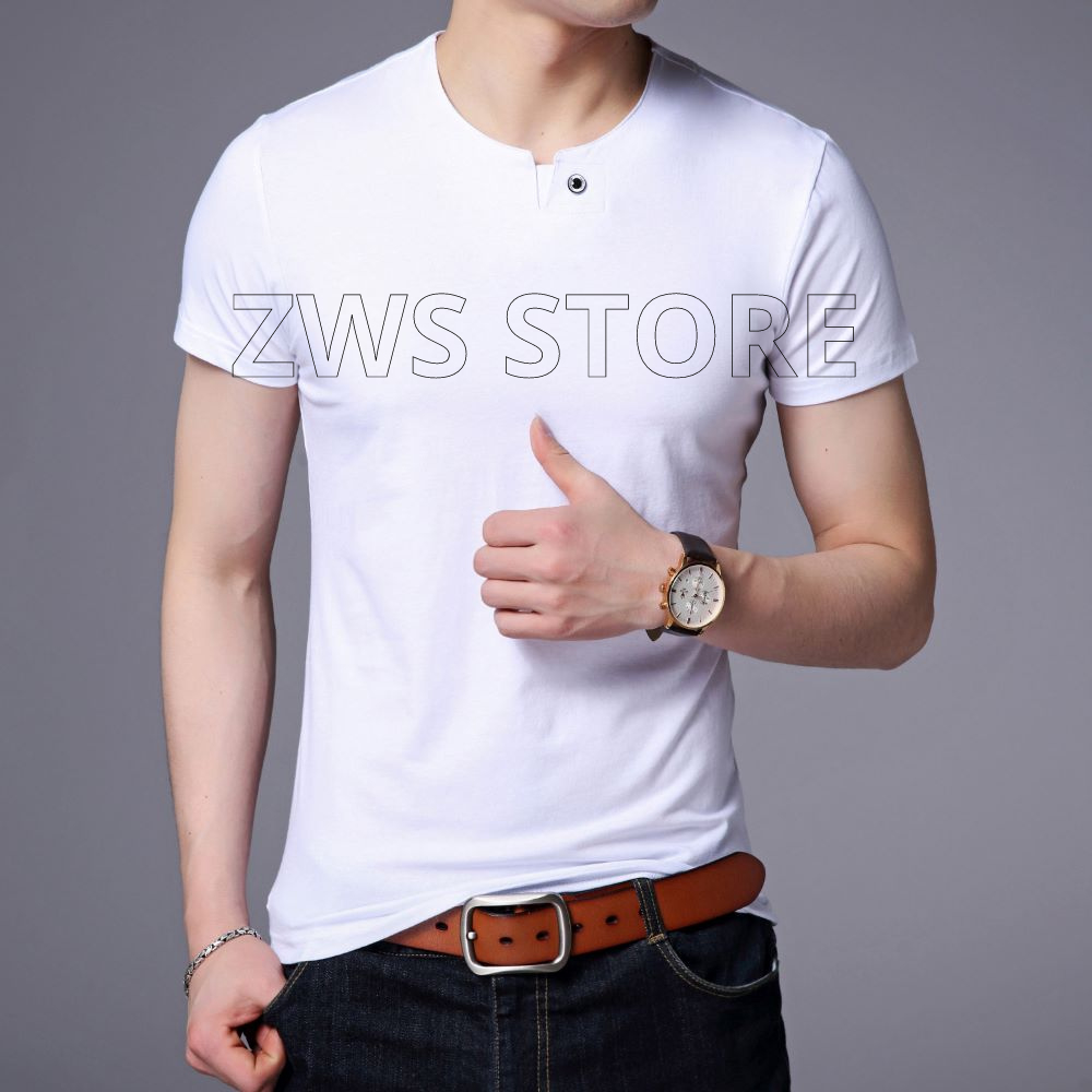 MENZONE - Kaos Polos Pria LEVIN Lengan Pendek Kerah V-Neck Putih Cotton Combed 30S Distro