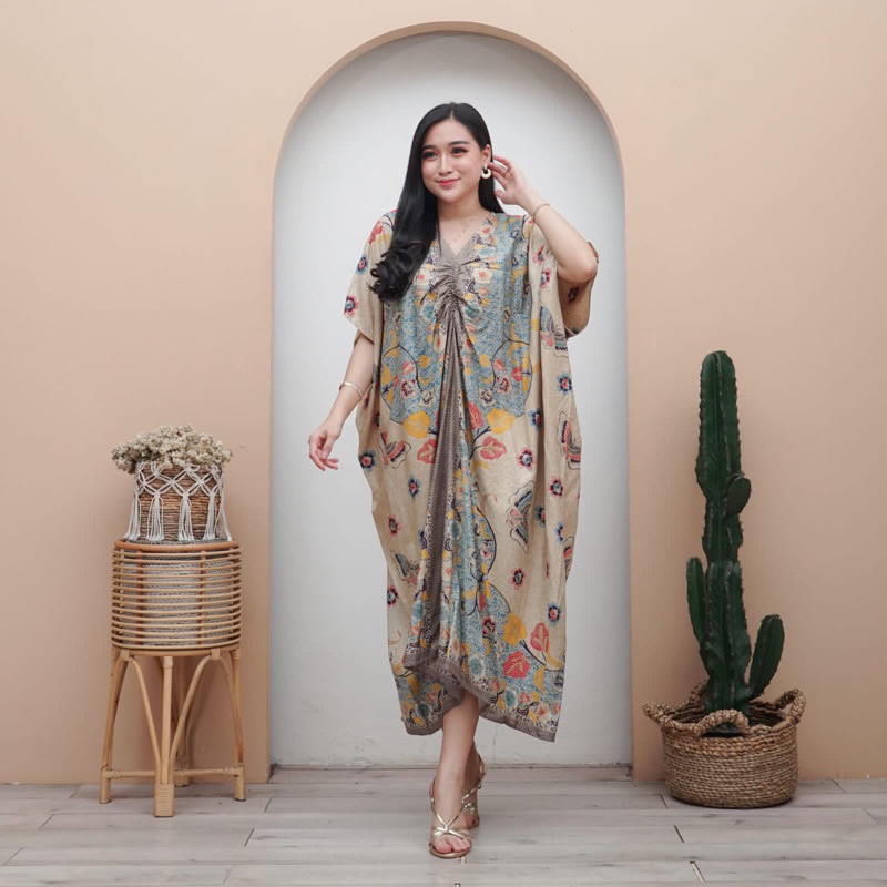 KAFTAN ENCIM JUMBO LD 140 KAFTAN RAYON MOTIF BATIK BUNGA BAJU SANTAI KAFTAN ENCIM LENGAN PENDEK MOTI