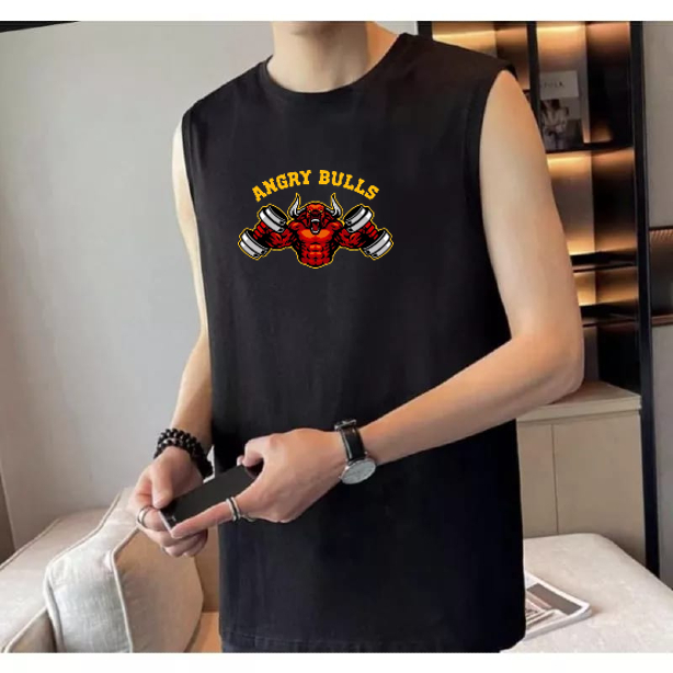 Kaos Singlet Pria Dewasa Angry Bulls  Kaos Tanpa Lengan Pria /Kaos Oblong Singlet Pria  Singlet Pria