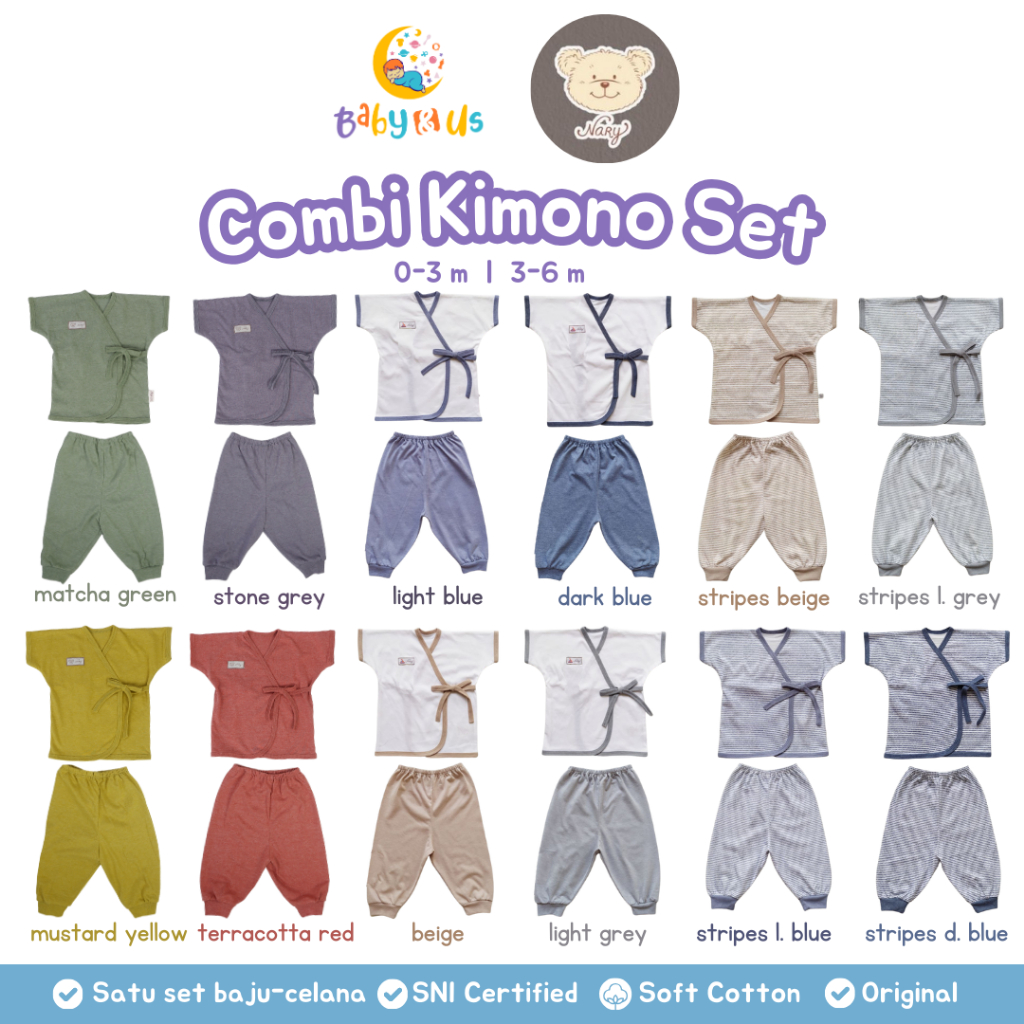 Kimono Pendek Panjang Set Nary Baby - Set Kimono Bayi Lengan Pendek Celana Panjang Bahan Kaos 0-3 3-